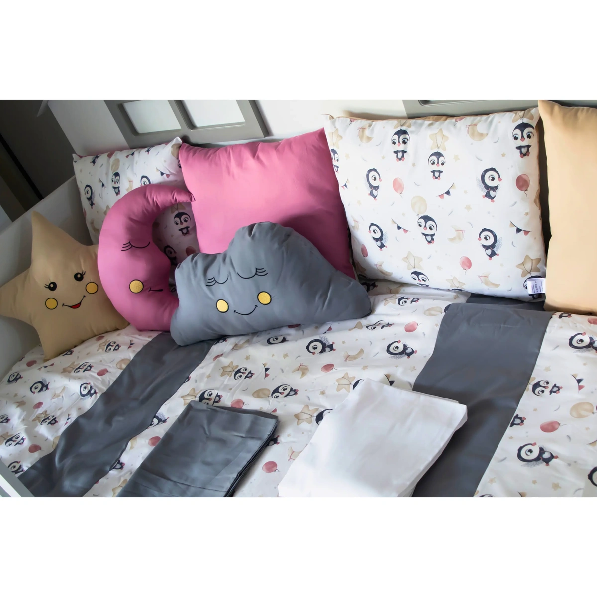Penguin Montessori Bebek Uyku Seti Gri 90x190 cm