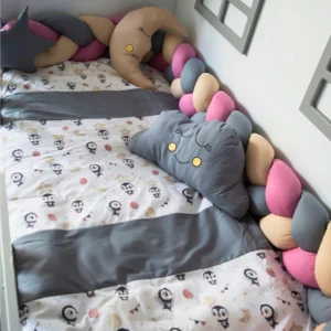 Penguin Montessori Bebek Uyku Seti Gri 90x190 cm Örgü Yan Korumalı
