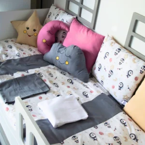 Penguin Montessori Bebek Uyku Seti Gri 90x190 cm Yastıklı